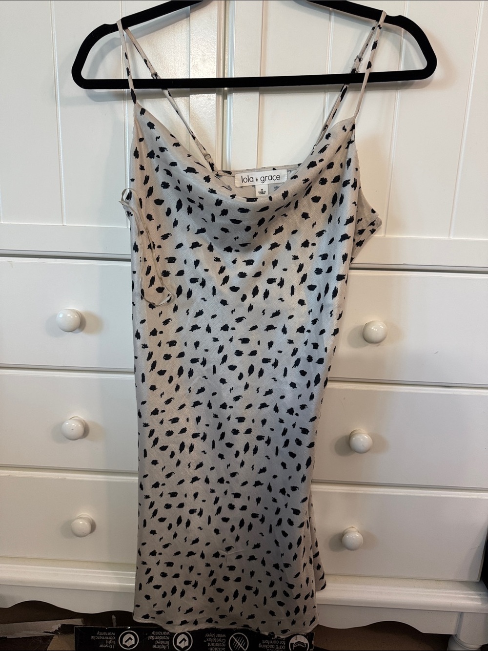 Lola & Grace Cream Midi Slip Dress with Black Spot Print